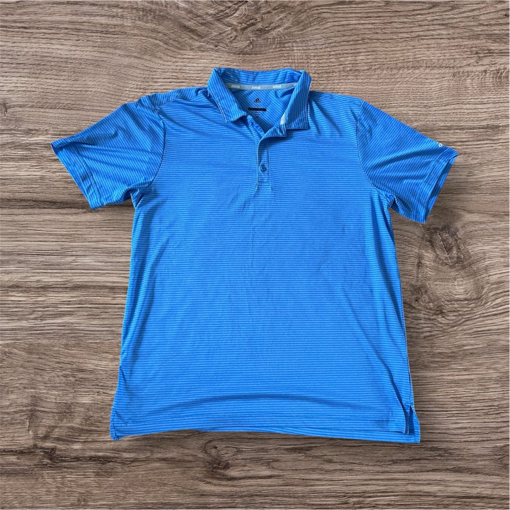 Adidas Golf Short Sleeve Blue Striped Performance Polo Shirt Mens Size XL